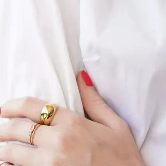 Chunky Gold Dome Ring Waterproof Non-Tarnish Statement Ring for Everyday Wear - Picture 7 of 14